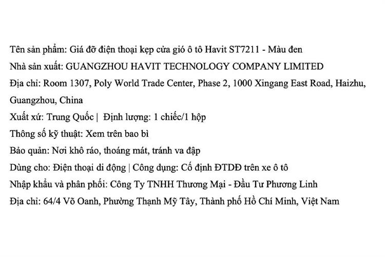Giá Đỡ Điện Thoại Kẹp Cửa Gió Xe Hơi Havit ST7211 Màu Đen