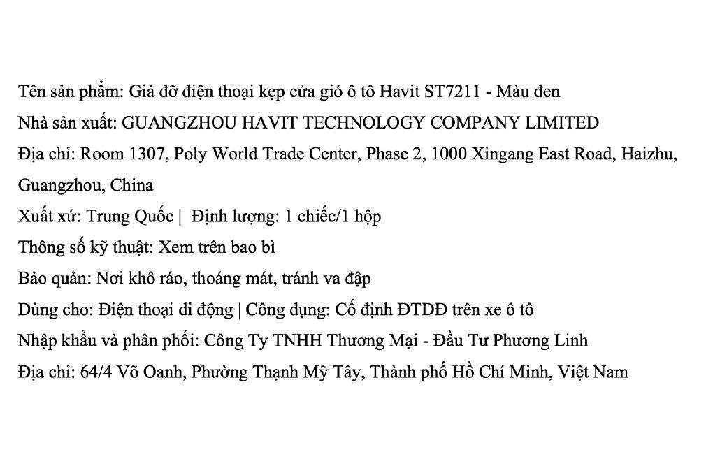 Giá Đỡ Điện Thoại Kẹp Cửa Gió Xe Hơi Havit ST7211 Màu Đen