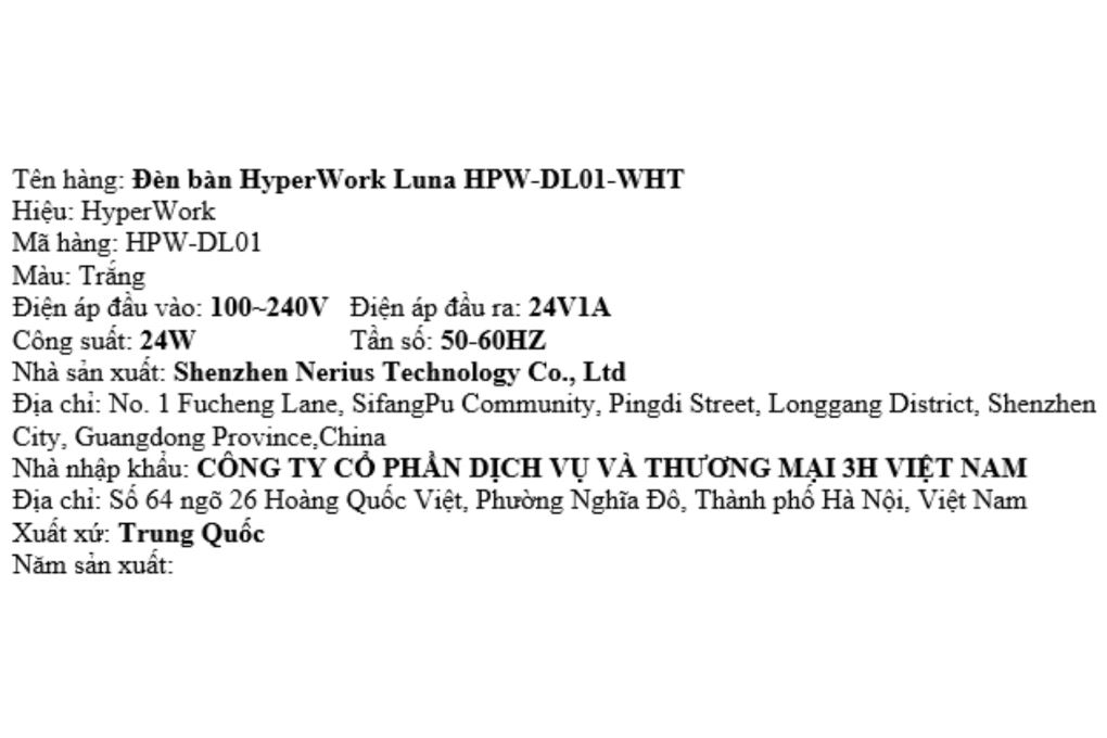 Đèn bàn Led thông minh HyperWork Luna HPW-DL01-WHT Màu Trắng