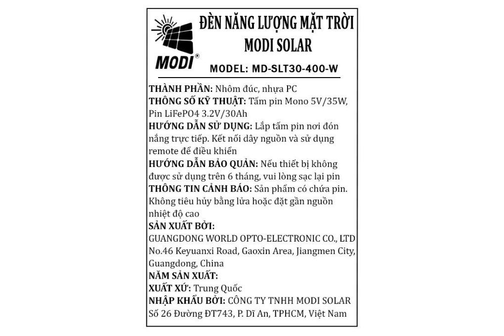 Đèn đường năng lượng mặt trời nhôm Modi MD-SLT 30- 400-W - 4