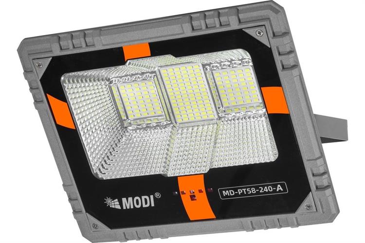 Đèn pha năng lượng mặt trời nhôm/mặt kính cường lực Modi MD-PT58-240-W Màu Đen