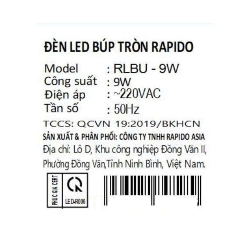 Bóng đèn Led Bulb tròn 9W Rapido RLBU-9W - 13