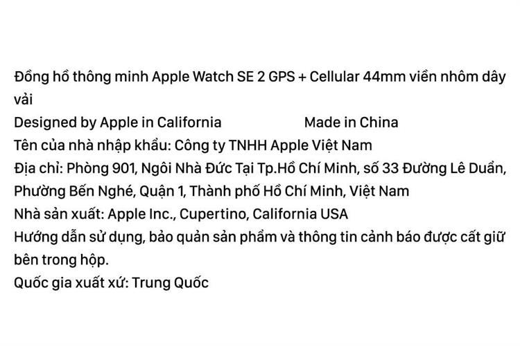 Apple Watch SE 2 GPS + Cellular 44mm viền nhôm dây vải Màu Xanh đen