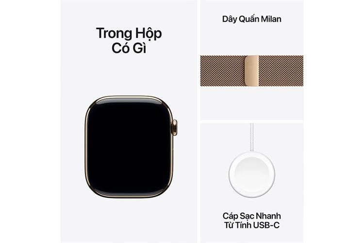 Apple Watch Series 10 GPS + Cellular 42mm viền Titanium dây Milan Màu Titan vàng