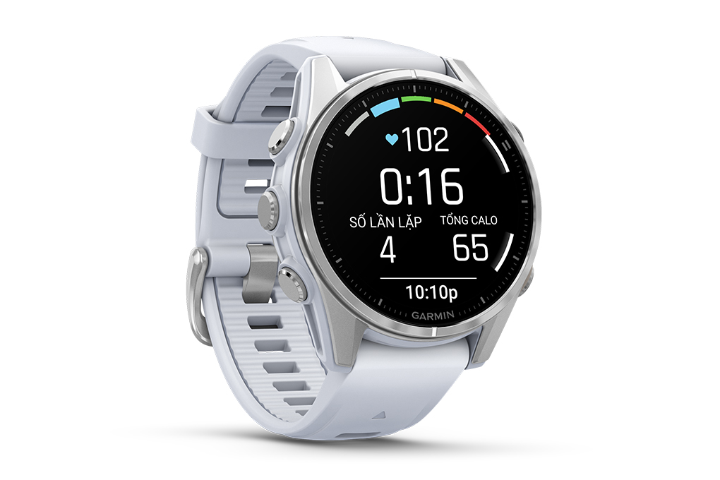 Garmin Fenix 8 43mm viền thép dây silicone Màu Trắng