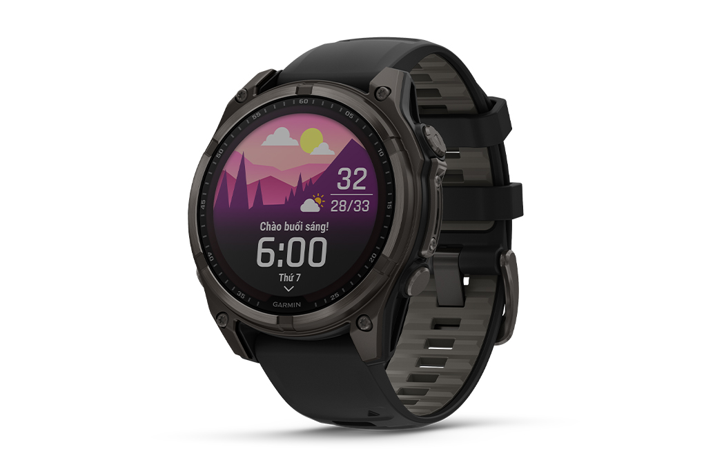 Garmin Fenix 8 Sapphire Solar 47mm viền Titanium dây silicone Màu Đen