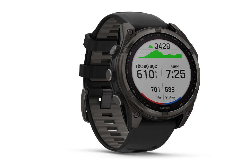 Garmin Fenix 8 Sapphire Solar 47mm viền Titanium dây silicone Màu Đen