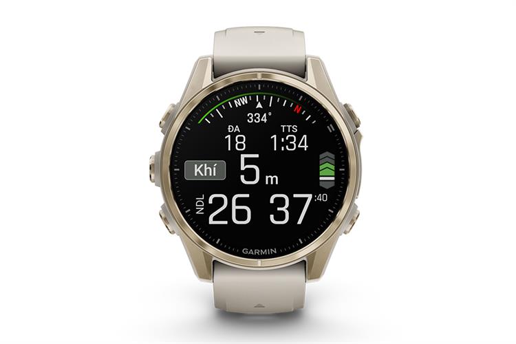 Garmin Fenix 8 Sapphire 43mm viền Titanium dây silicone Màu Vàng nhạt