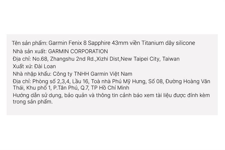 Garmin Fenix 8 Sapphire 43mm viền Titanium dây silicone Màu Vàng nhạt