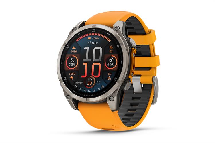 Garmin Fenix 8 Sapphire 47mm viền Titanium dây silicone Màu Cam