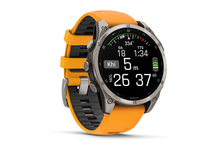 Garmin Fenix 8 Sapphire 47mm viền Titanium dây silicone Màu Cam
