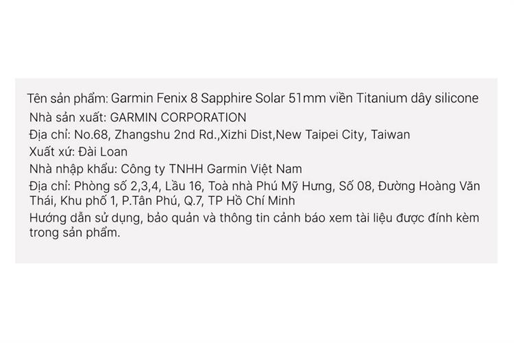 Garmin Fenix 8 Sapphire Solar 51mm viền Titanium dây silicone Màu Đen