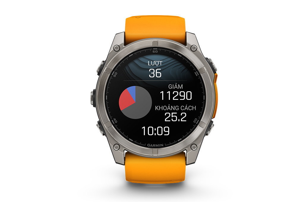 Garmin Fenix 8 Sapphire 51mm viền Titanium dây silicone Màu Cam