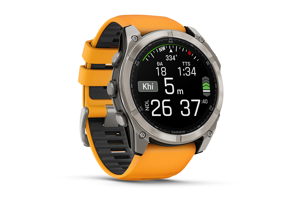 Garmin Fenix 8 Sapphire 51mm viền Titanium dây silicone Màu Cam