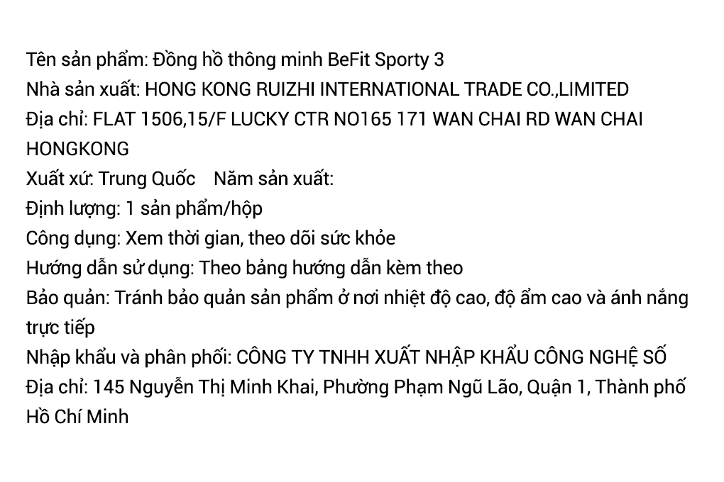 BeFit Sporty 3 46.4mm dây silicone Màu Đen