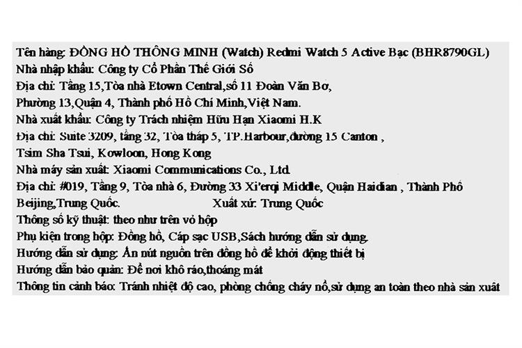 Xiaomi Redmi Watch 5 Active 49.1mm dây TPU Màu Bạc