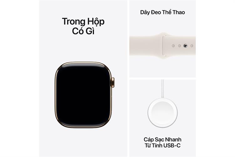 Apple Watch Series 10 GPS + Cellular 42mm viền Titanium dây thể thao Màu Titan vàng