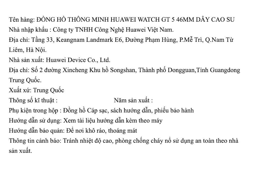 Huawei Watch GT 5 46mm viền thép dây cao su Màu Đen