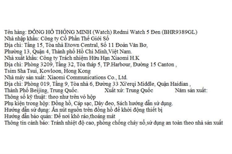 Xiaomi Redmi Watch 5 47.5 mm dây TPU Màu Đen