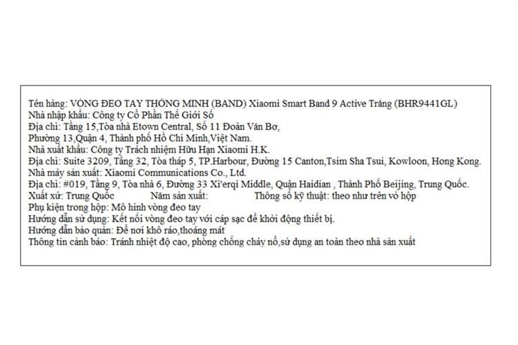 Vòng đeo tay thông minh Mi Band 9 Active Màu Trắng
