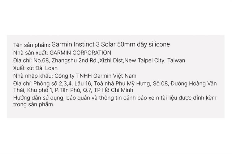 Garmin Instinct 3 Solar 50mm dây silicone Màu Cam