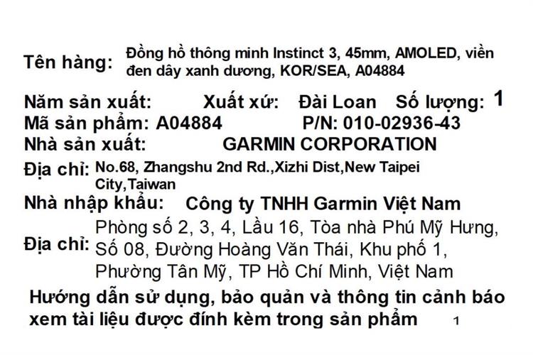 Garmin Instinct 3 45mm dây silicone Màu Xanh Dương