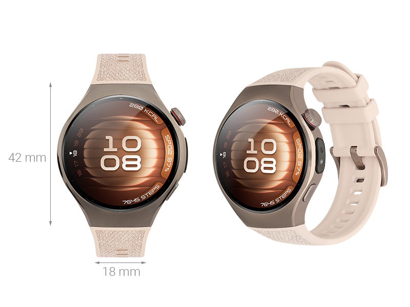 Huawei Watch 5 42mm viền thép dây composite Vàng Hồng