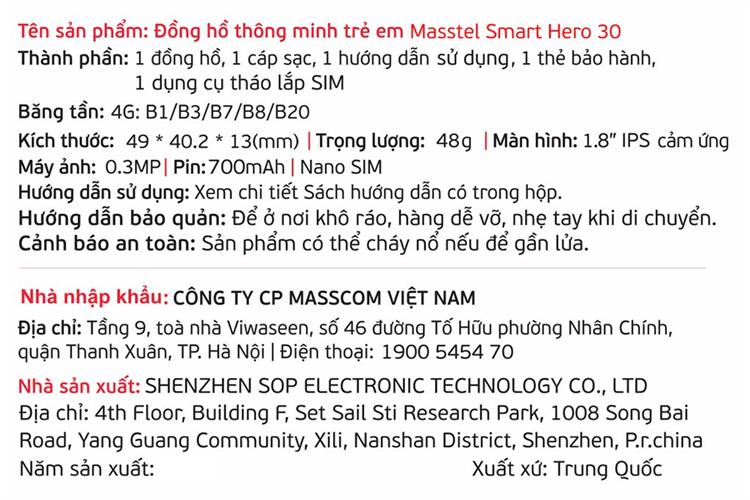 Đồng hồ định vị trẻ em Masstel Smart Hero 30 Màu Đen