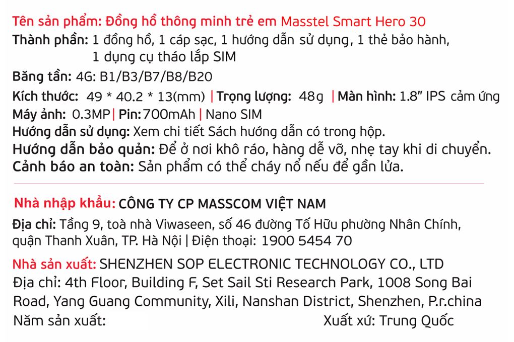 Đồng hồ định vị trẻ em Masstel Smart Hero 30 Màu Đen