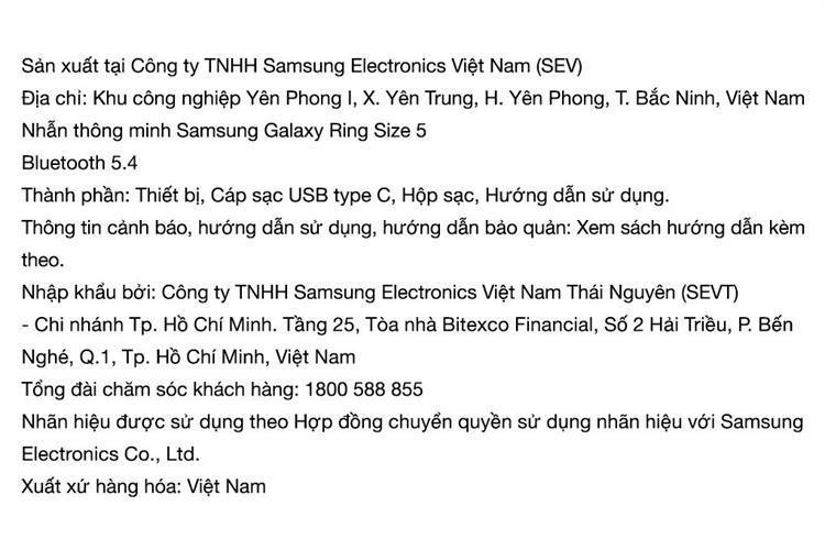 Nhẫn thông minh Samsung Galaxy Ring Size 5 Màu Bạc