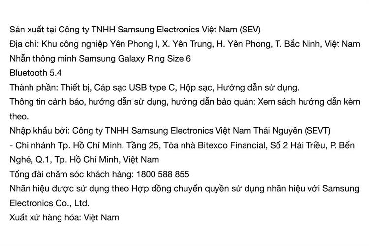 Nhẫn thông minh Samsung Galaxy Ring Size 6 Màu Vàng