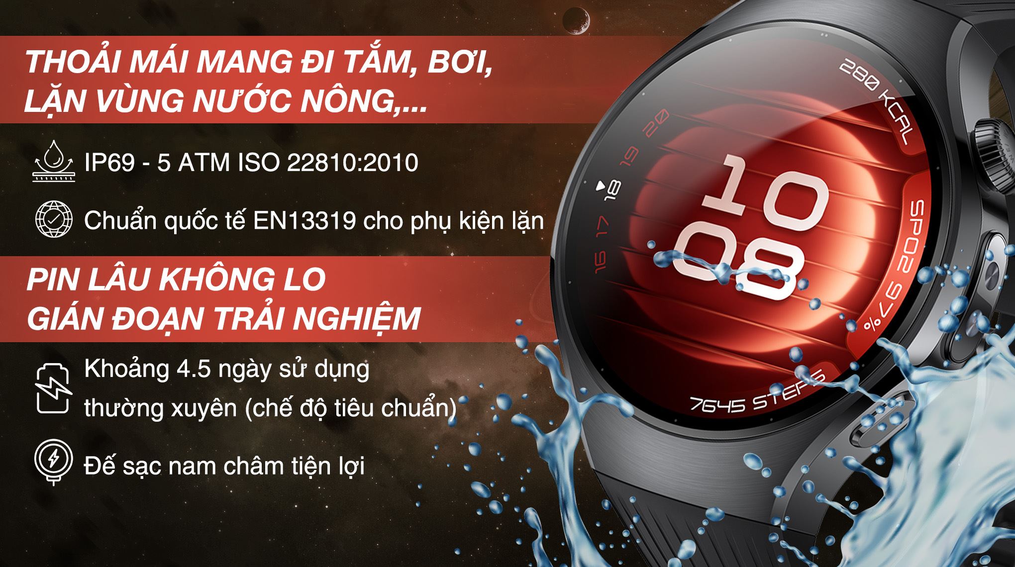Huawei Watch 5 46mm dây cao su - Pin và Chống nước Huawei Watch 5 46mm dây cao su - Pin và Chống nước