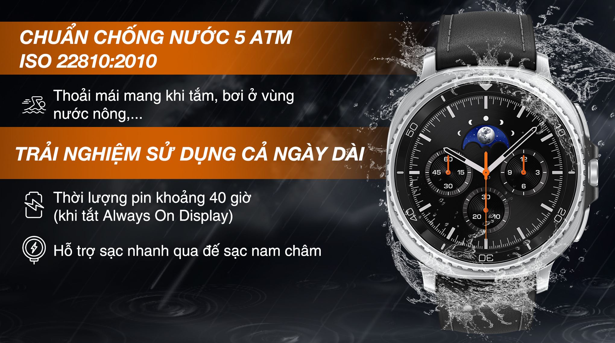 Samsung Galaxy Watch8 Classic 46mm dây da - Pin và Chống nước 