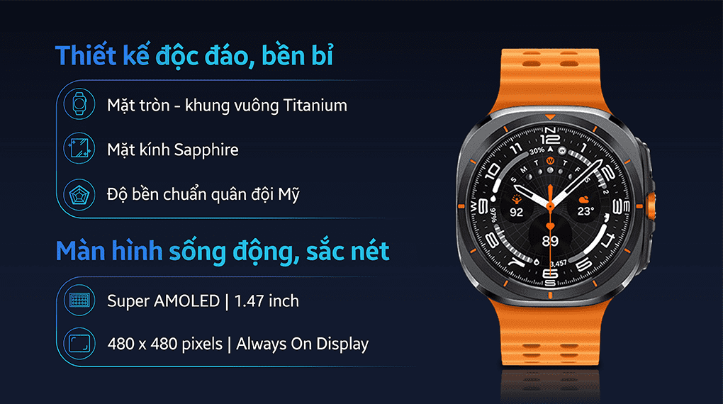 Samsung Galaxy Watch Ultra LTE 47mm (2025) dây silicone - Thiết kế 