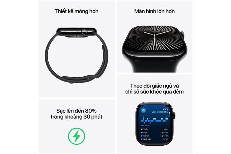 Apple Watch Series 10 GPS 46mm viền nhôm dây thể thao S/M Màu Đen