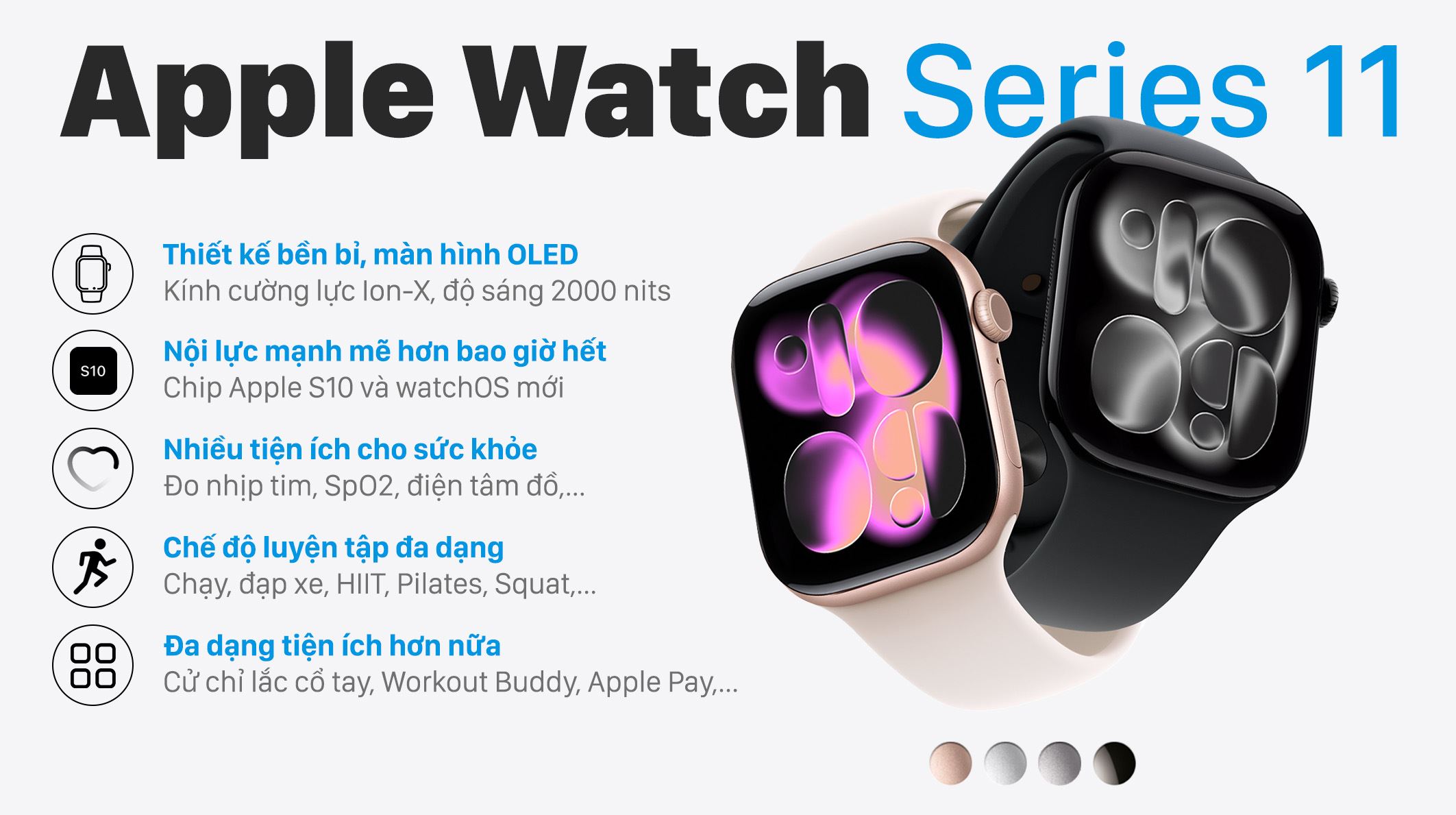Apple Watch Series 11 42mm viền nhôm dây thể thao - Thiết kế tổng quan