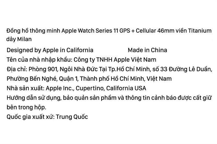 Apple Watch Series 11 GPS + Cellular 46mm viền Titanium dây Milan Màu Titan xám