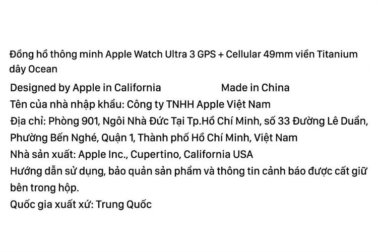 Apple Watch Ultra 3 GPS + Cellular 49mm viền Titanium dây Ocean Màu Titan tự nhiên