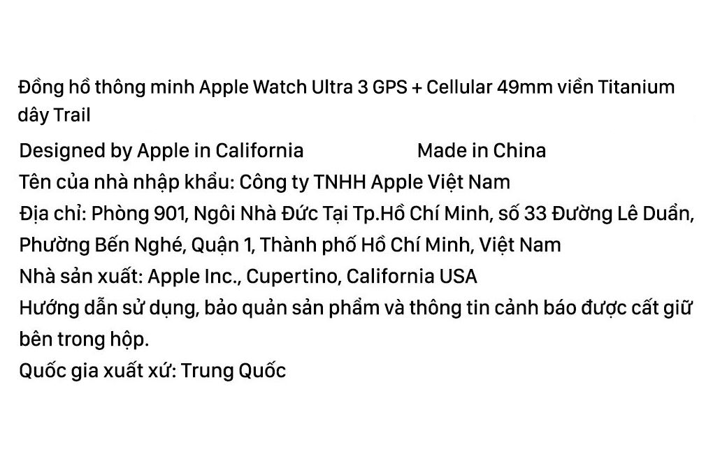 Apple Watch Ultra 3 GPS + Cellular 49mm viền Titanium dây Trail Màu Titan đen