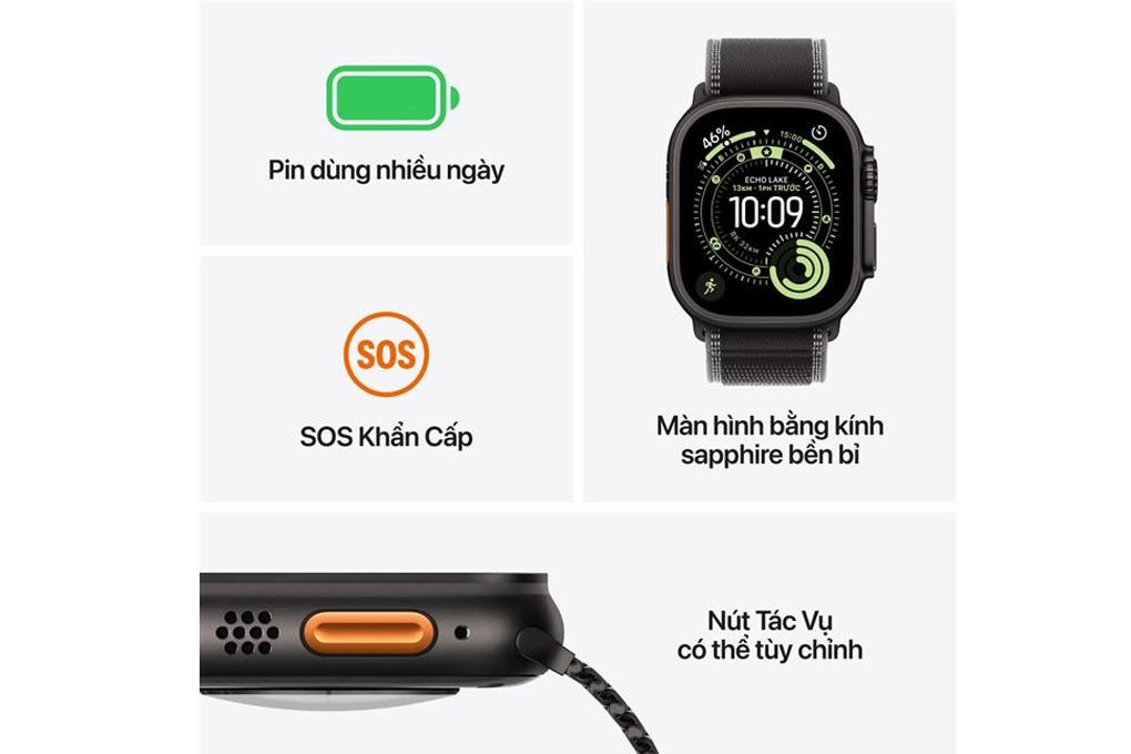 Apple Watch Ultra 3 GPS + Cellular 49mm viền Titanium dây Trail Màu Titan đen