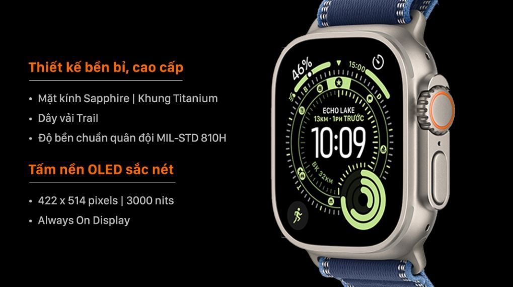Apple Watch Ultra 3 GPS + Cellular 49mm viền Titanium dây Trail - Thiết kế Apple Watch Ultra 3 GPS + Cellular 49mm viền Titanium dây Trail - Thiết kế