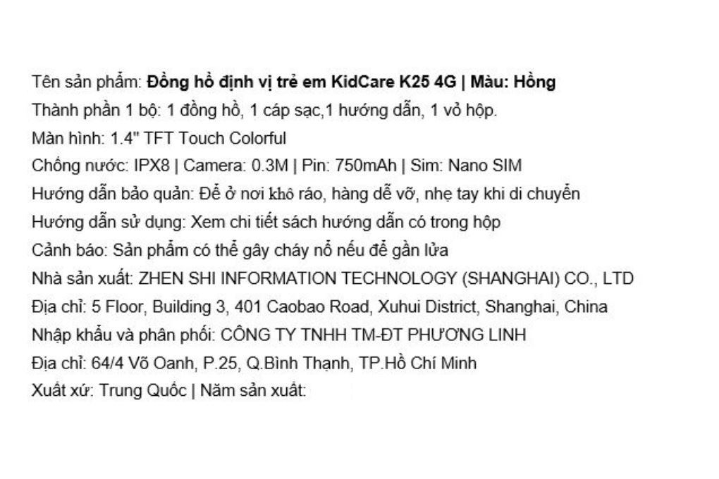 Đồng hồ định vị trẻ em Kidcare K25 4G Màu Hồng