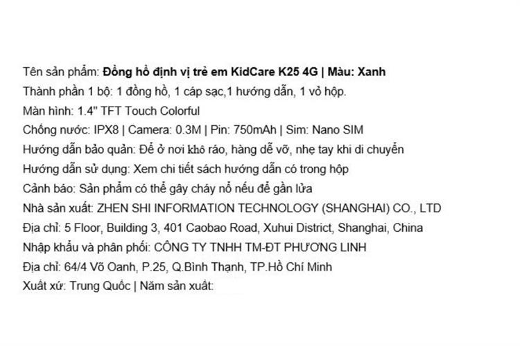 Đồng hồ định vị trẻ em Kidcare K25 4G Màu Xanh Dương