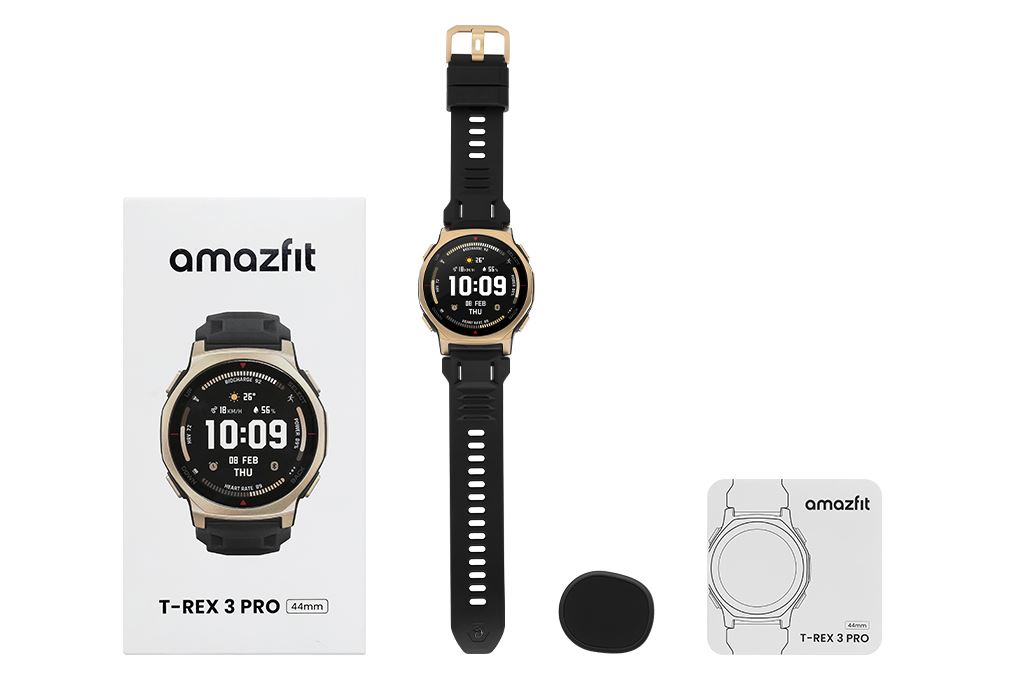 Amazfit T-Rex 3 Pro 44mm dây silicone Màu Đen - Vàng đồng