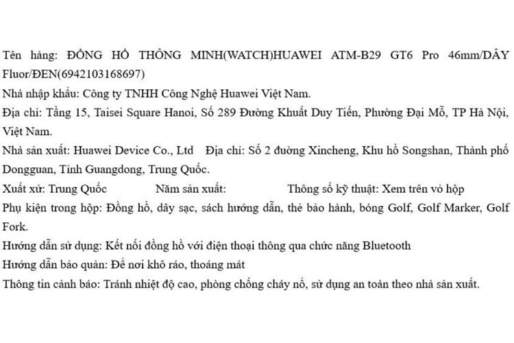 Huawei Watch GT 6 Pro Honma 46mm viền Titanium dây Fluor Màu Đen