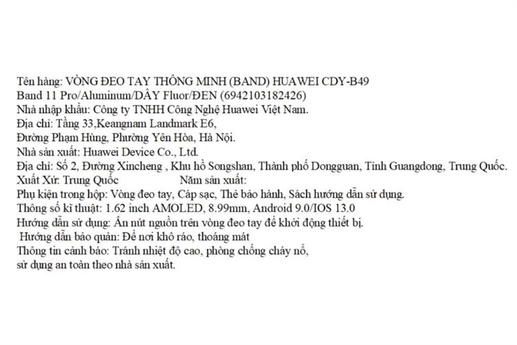 Vòng đeo tay thông minh Huawei Band 11 Pro dây Fluor Màu Đen