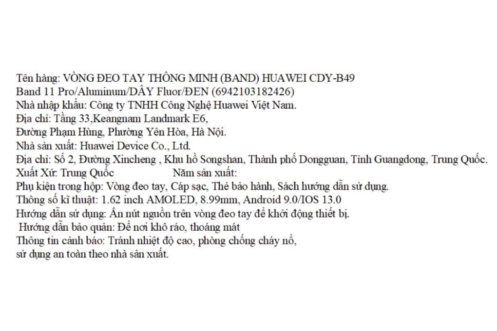 Vòng đeo tay thông minh Huawei Band 11 Pro dây Fluor Màu Đen