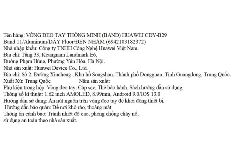 Vòng đeo tay thông minh Huawei Band 11 viền nhôm dây Fluor Màu Đen