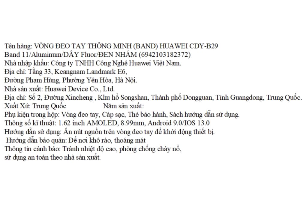 Vòng đeo tay thông minh Huawei Band 11 viền nhôm dây Fluor Màu Đen