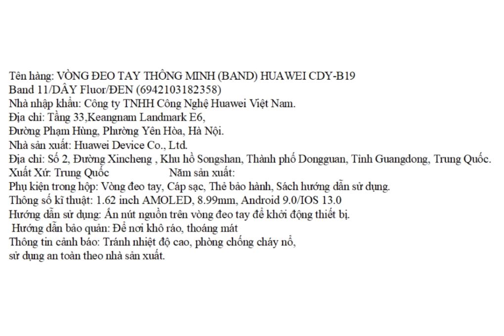 Vòng đeo tay thông minh Huawei Band 11 dây Fluor Màu Đen